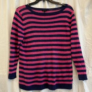 Talbots Pink and Blue Crew Neck Linen Sweater with Stripes